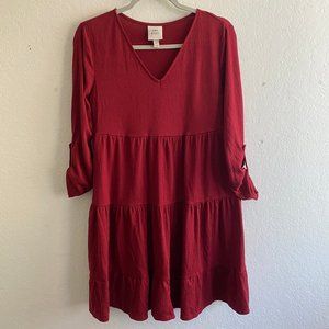 Knox Rose Womens Dress Tiered Red Mini Size XS Casual V Neck Holiday Short